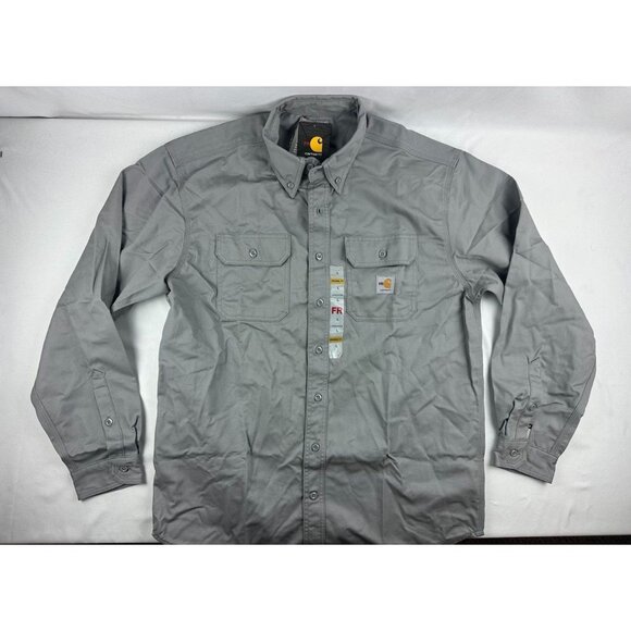 NWT Carhartt FRS160 Gray Flame Resistant Twill Work Shirt Mens L - Picture 1 of 7